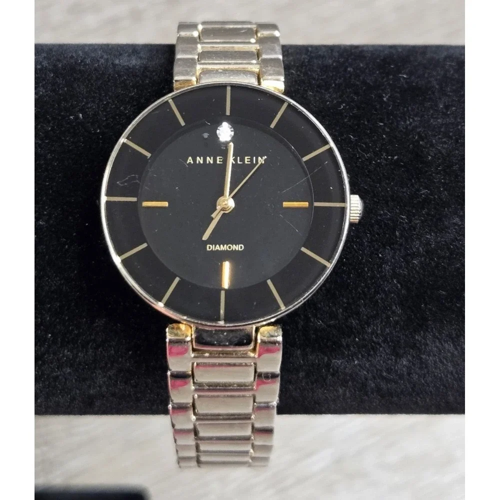 Anne‎ Klein AK/2080 Diamond Black Dial Two Tone Stainless Steel Women's Watch S5